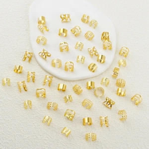 Lot de 50 anneaux de cheveux dorés évidés et manchettes pour accessoires de tressage DIY