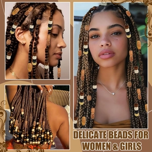 60pcs assorted wooden and resin braid beads for hair decoration and styling