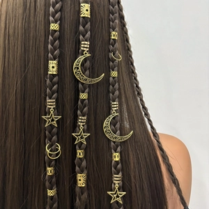 Lot de 45 bijoux de cheveux dorés avec pendentifs soleil et lune pour tresses africaines