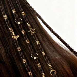 Bijoux De Cheveux En Alliage Fausses Künstliche Perles Anneaux De Dreadlock Pendentifs Étoile Lune Papillon Accessoires De Tresse Bohème Pour Femmes