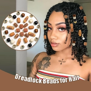 60pcs ethnic dreadlock beads set with floral wood, resin and metal rings for hair styling