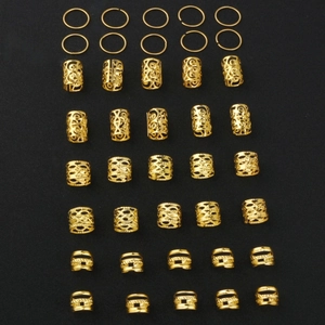 40pcs gold hollow dreadlock hair rings and cuffs set for bohemian DIY braiding styles
