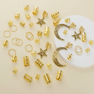 Lot de 45 bijoux de cheveux dorés pour dreadlocks avec pendentifs étoile lune et anneaux