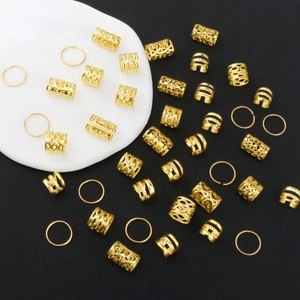 40-piece gold hollow dreadlock hair rings and cuffs for DIY braided hairstyle styling