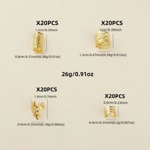 80-piece set of gold hollow hair rings and braided dreadlock accessories in four styles