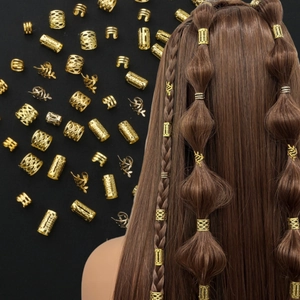 Gold Metal Braid Rings Hair Accessories Dreadlock Beads Hollow Out Hair Clips Leaf Pendant Braid Jewelry For Women Girls