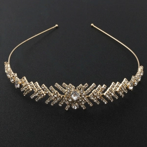 Luxury gold bridal crown headband with shimmering crystals for weddings and parties