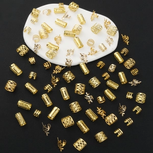 40pcs gold hair rings and hollow cuffs set for DIY braids and dreadlock styling