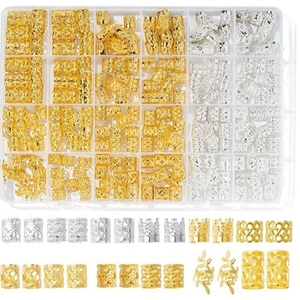 220 Pezzi Gioielli per Capelli per Trecce Oro Argento Metallo Dreadlock Perline Polsini Anelli Pendenti Clip Accessori Decorazione Capelli Trecce