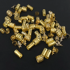 40 pieces golden hollow metal rings and spiral hair accessories for braids and hair styling