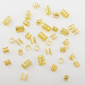 Lot de 40 anneaux et manchettes de cheveux dorés creux pour tresses DIY