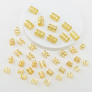 Lot de 40 bijoux de cheveux dorés évidés pour tresses et accessoires de coiffure DIY