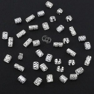 40pcs silver hollowed dreadlock hair rings with bohemian floral metal patterns