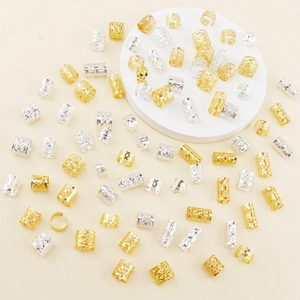 80 pièces anneaux de tresse creux en or et argent pour accessoires de coiffure