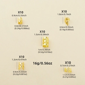 50pcs gold hair ring set with hollow leaves and geometric patterns for DIY braiding