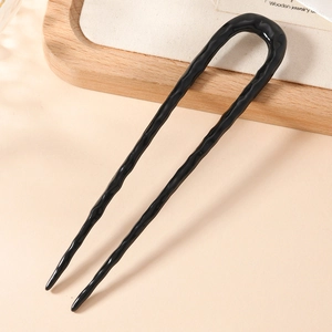 Elegante forcina per capelli nera a forma di U con trama ondulata per acconciature versatili
