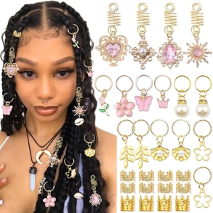 Bijoux de Tresse Or Rose Alliage Strass Émail Fleur Cœur Papillon Accessoires Dreadlock Charms Cheveux Anneaux Femmes Filles