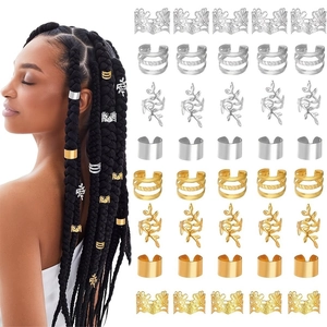 40PCS Gold and silver dreadlock jewelry set with hollow cuffs and rings for hair braiding
