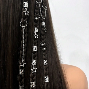 Metal Star Hair Rings Set Alloy Dreadlock Pendants Hollow Hair Clips Punk Style Hair Accessories For Women Party Jewelry