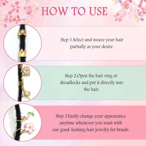 Infographie expliquant comment poser les bijoux de cheveux fleurs et cœurs brillants