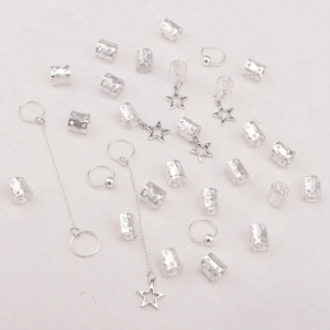 30pcs silver hollow star hair rings set for braids and stylish hair decorations