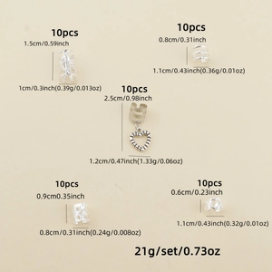 45-piece set of silver hollow heart dreadlock hair rings with size and weight specs