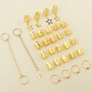30pcs gold star hollow hair rings and braid cuff clips jewelry accessories set