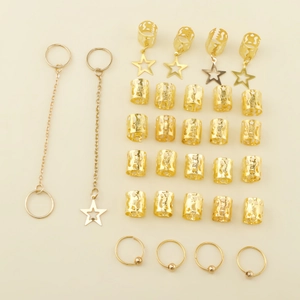 30-piece gold hollow star hair rings set for DIY dreadlock styling accessories