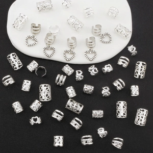 45pcs silver hollow heart braid rings and metal hair accessories for various hairstyles