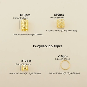 Set 40 pezzi accessori dorati per dreadlocks con anelli e polsini per trecce fai-da-te