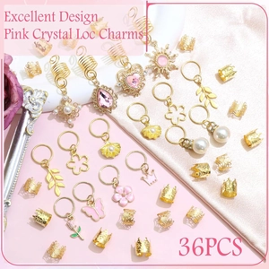 Lot de 36 bijoux de cheveux dorés avec cristaux roses, fleurs, papillons et pendentifs