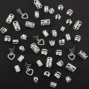 45-piece silver heart hollow dreadlock jewelry set with metal hair rings and charms