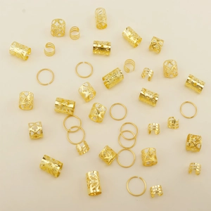 Set da 40 pezzi di anelli per trecce cavi dorati e polsini per accessori per capelli DIY