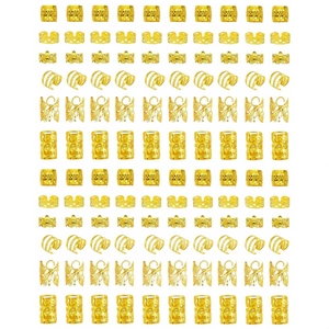 Detailed grid of 120pcs gold hair cuffs including butterfly and hollow filigree designs