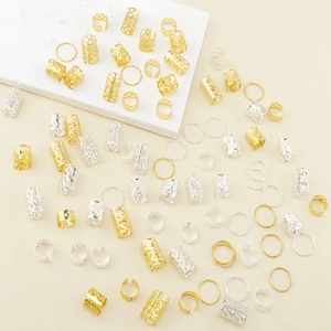 80pcs gold and silver hollow dreadlock beads and hair rings for DIY styling accessories