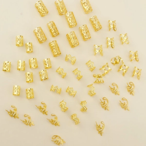 50pcs set of gold hollow dreadlock accessories with leaf charms and braiding rings