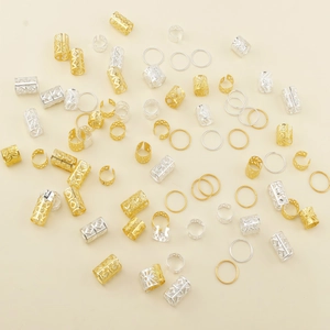 80pcs gold and silver hollow metal hair rings for dreadlocks and creative DIY braiding