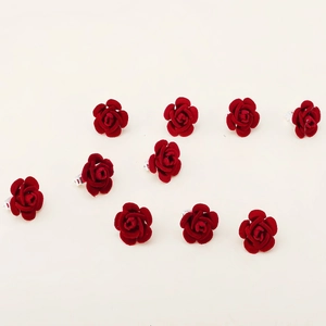 Set of 10 red velvet rose dreadlock rings with silver metal base for hair DIY styling