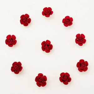 Set of 10 red flocked rose charm accessories for DIY dreadlocks and jewelry crafting