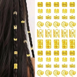 Hollow Gold Silver Braid Rings Dreadlock Jewelry Cuffs For Women Girls Metal Adjustable Hair Accessories For Braiding