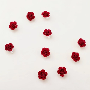 Set of 10 red velvet rose hair clips with silver metal duckbill clips for styling