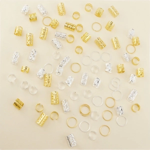 80pcs gold and silver dreadlock accessories set with hollow metal rings and hair cuffs