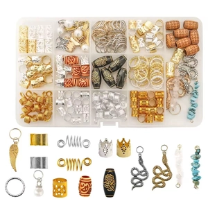 Alloy Braid Jewelry Accessories Set Butterfly Snake Crown Pendants Turquoise Beads Hair Rings Clips For Women Hair Decor