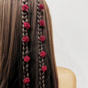 Red Rose Flower Hair Clips For Dreadlocks Braids Velvet Floral Hair Buckles DIY Hair Accessories For Wedding Party Women