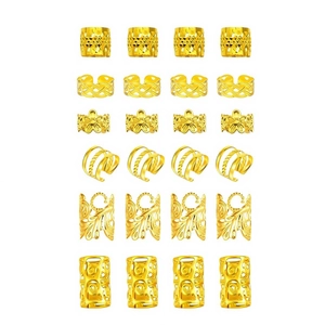 24-piece set of gold plated hair braid rings with vintage hollow and geometric designs