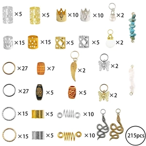 215pcs DIY hair accessory set with butterfly pendants and stone beads for braids