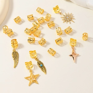 25er Set Boho Gold Haarschmuck mit Sonnenblumen und Stern-Feder-Anhängern