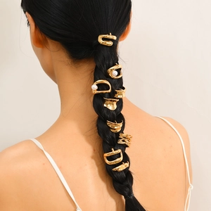 Elegant Alloy Hair Clips Stud Earrings Vintage Gold Silver Geometric Curved Metal Hair Hook Faux Artificial Pearl For Women Daily Jewelry