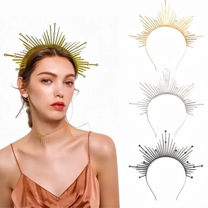 Goddess Sunburst Halo Headband Crown Gothic Bohemian Sun Spike Tiaras With Rhinestone For Halloween Cosplay Party Women