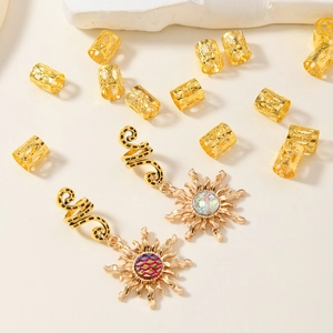 32pcs Bohemian gold dreadlock cuffs and sunflower charms for stylish hair braiding